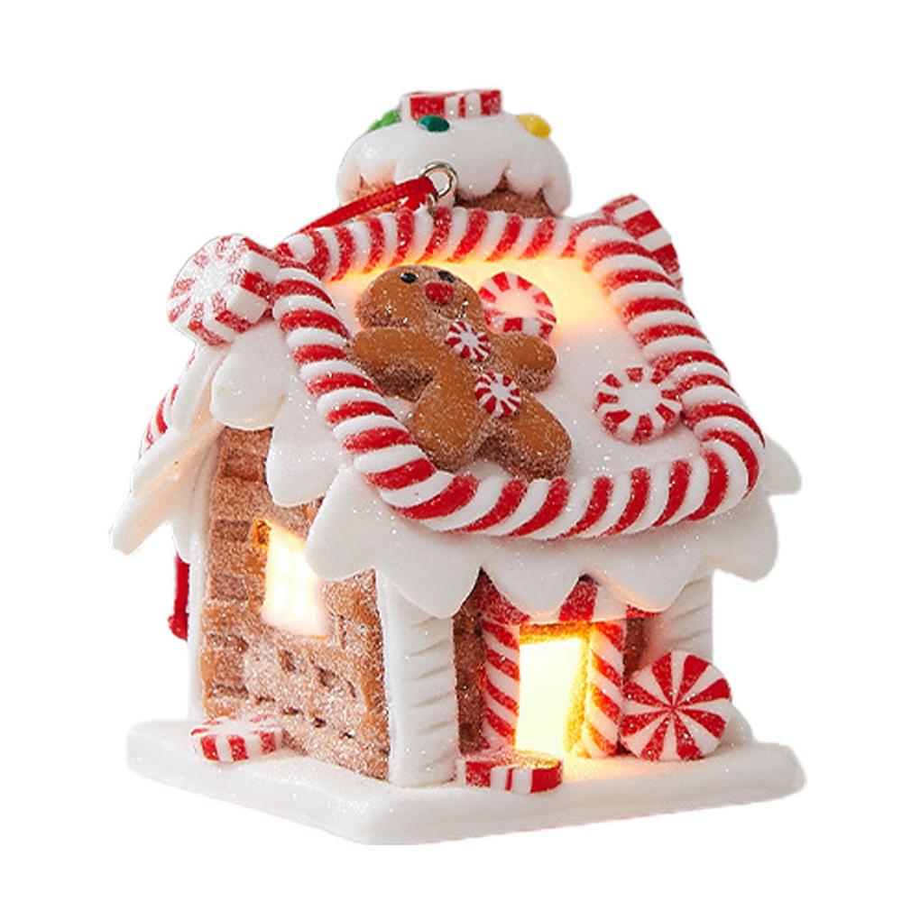 Gingerbread House Tree Topper Light Up Mini Gingerbread House Ornaments Soft Clay Fairy Tale Candy House For Christmas Tree
