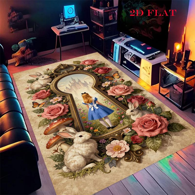 Alice Wonderland Tea Carpet Rug for Living Room Bedroom Home Sofa Decoration,Kids Play Nonslip Floor Mat