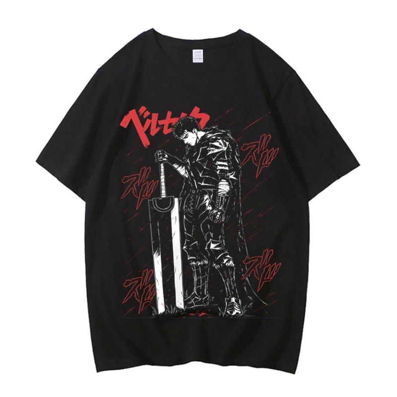 Anime Berserk T Shirt Man New Summer Casual Streetwear Clothing Short Sleeve Tee Japan Cartoon Graphic Printed T-shirt Black