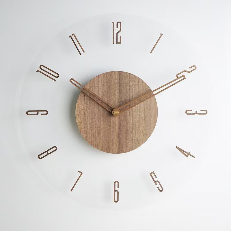 Creative transparent floating digital wall clock,3D wood grain, modern home decoration wall clock background wall