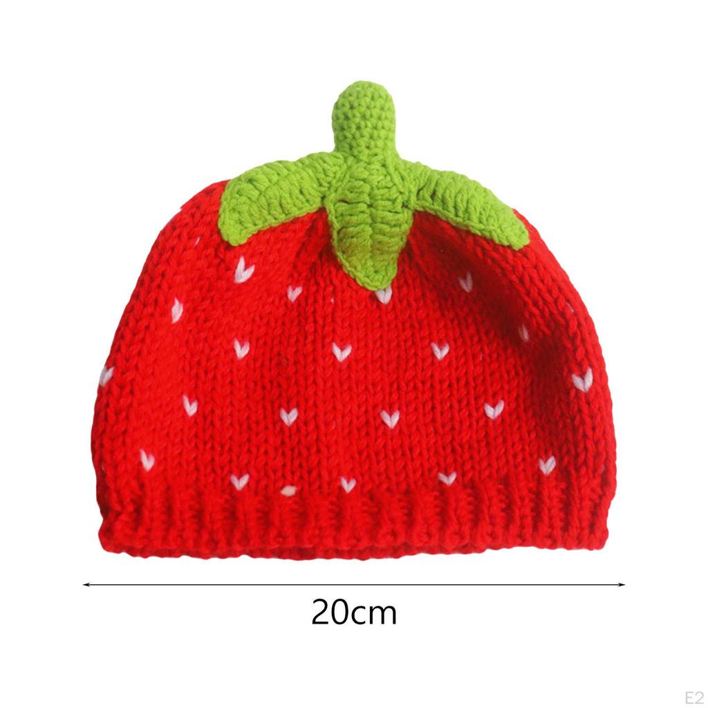 Sweet Strawberry Hat Knitted Beanie Cap Crochet Girl Red Fruit Cold Weather Headgear Lady Adult