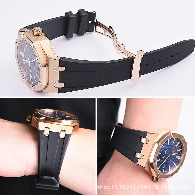 For AP15703 15710 26703 Royal Oak Offshore High Quality  rubber strap 28mm Men's Black Bracelet Folding Buckle with Tools