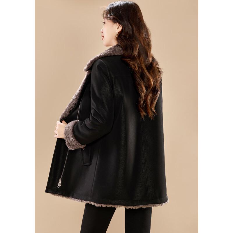 Kobel Women's Elegant Plush Lamb Wool Blend Color-Block Coat