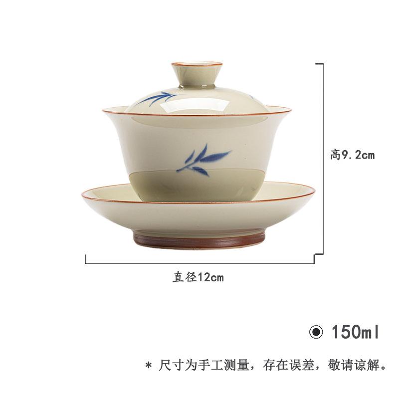 HOYIHM 111ml Antique Clay Gaiwan Elegant Hand-painted Bamboo Three Talents Tea Tureen Tea Brewing Cover Bowl Teaset Tableware