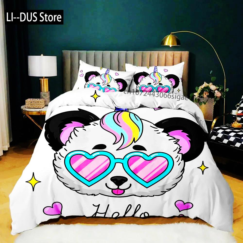 Panda Duvet Cover Cute Animal Bedding Set For Boys Girl Cartoon Giant Panda Polyester Comforter Cover Bear Printed Wildlife