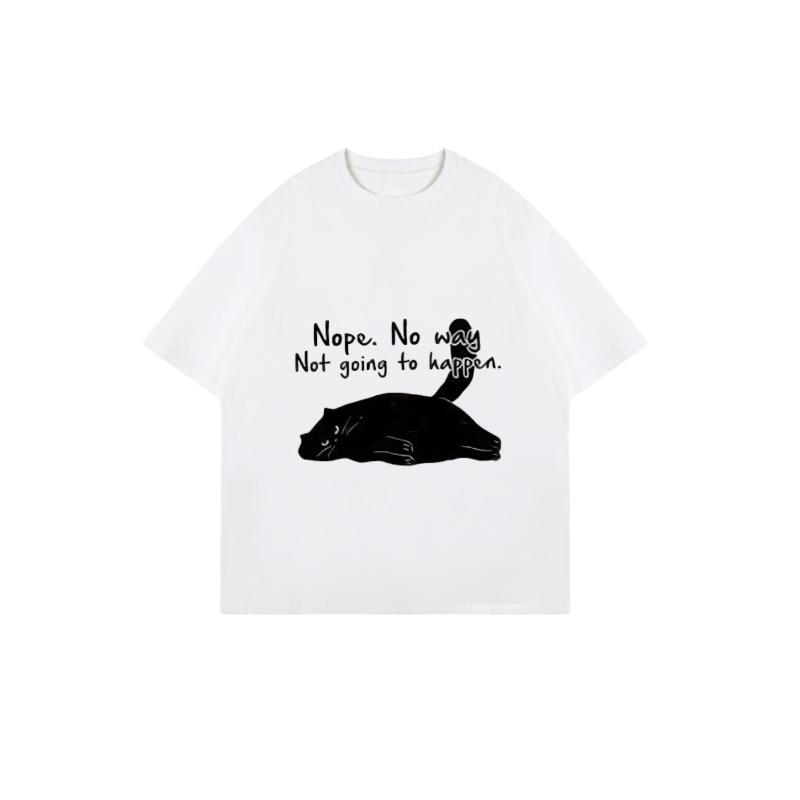 Black Oversized T-Shirt With Cat And Text Print For Casual Wear