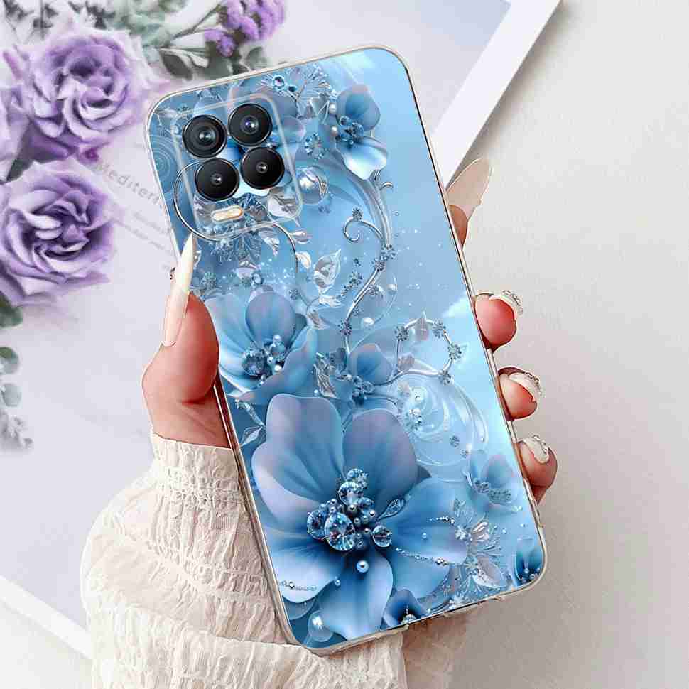 For Realme 8 4G RMX3085 Case Fashion Painted Flowers Soft Silicone TPU Cover For Oppo Realme8 realme 8 6.4" Phone Shell Bumper