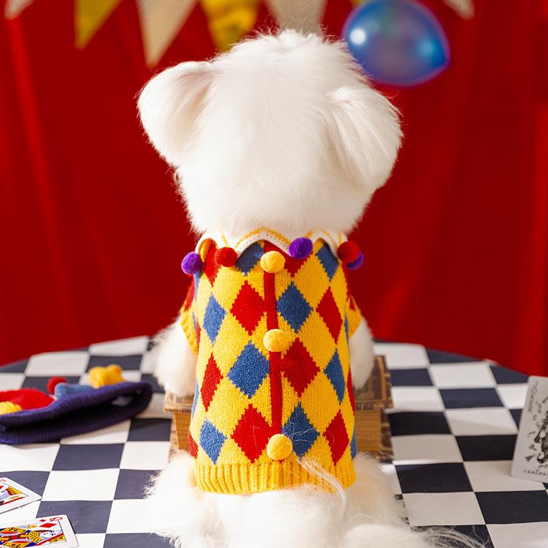 Circus Series Dog Clothes Autumn and Winter Warm Funny Hairball Knitted Sweater Than Bear Small Dog Pet Clothing