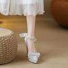 Wedding high heels with wedding dress pearl chain stiletto 12cm Mary Jane shoes waterproof table not tired feet single shoes 2025