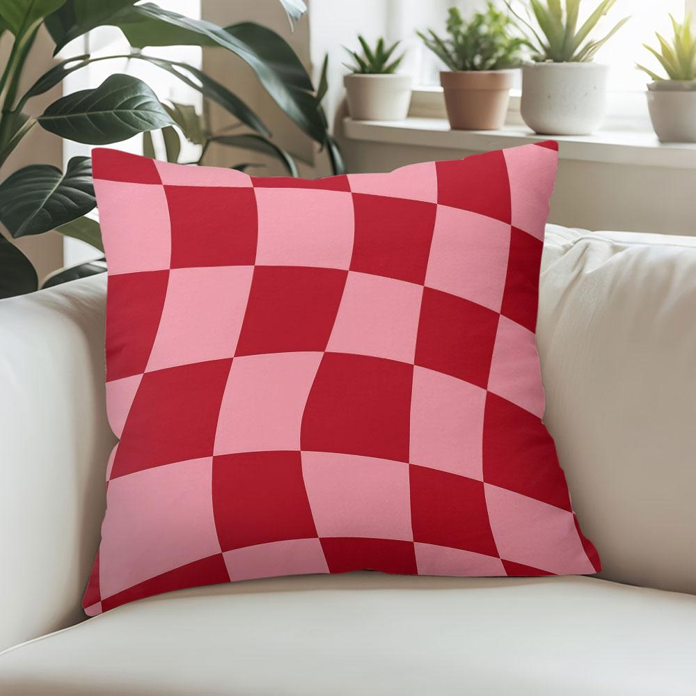 Pink Check Square Jacquard Pillow Cover for Sofa Office Waist Cushion Cover Home Decorative Pillowcase