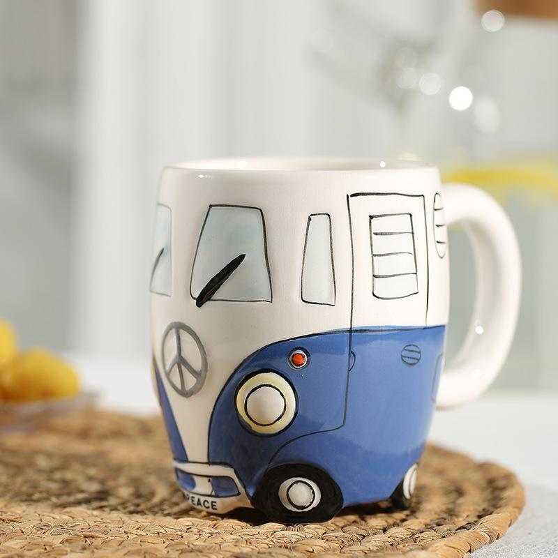 ręcznie malowany ceramiczny kubek kamper kubek autobusowy kubek 301-400ml niebieski