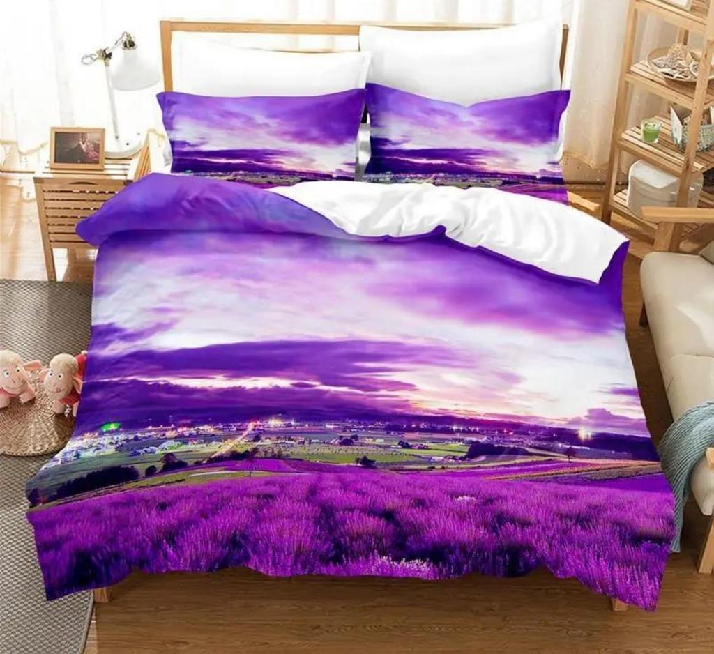 Lavender Duvet Cover Set King Size Purple Flowers Romantic Exquisite Bedding Set For Girls Women 3 Piece Set With 2 Pillowcases