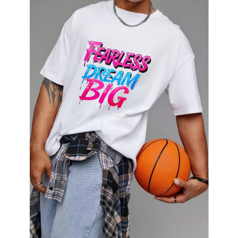 Fearless Dream Big Graphic T-Shirt White Pink and Blue Text Print Streetwear Casual Wear