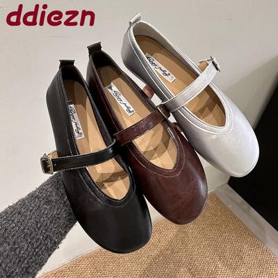Fashion Soft Fashion Round Toe Ladies Flats Shallow Shoes Casual Female Buckle Strap Footwear Mary Janes Flats Shoes For Women Lady