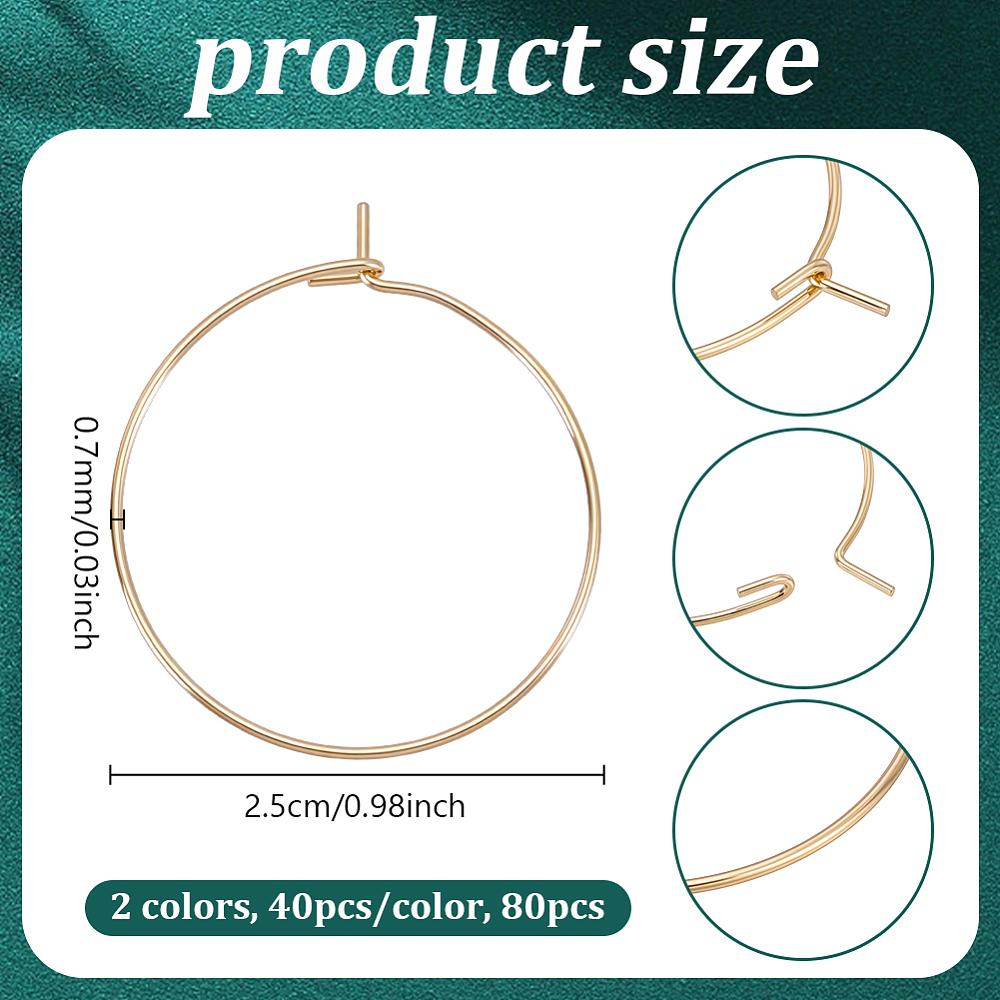 304 Stainless Steel Hoop Earring Findings Wine Glass Charms Findings Golden & Stainless Steel Color 21 Gauge 25x0.7mm 2 Colors 40pcs/color 80pcs/box