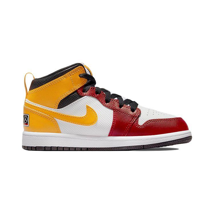 Air Jordan 1 Mid SE PS Motorsport Kids Sneakers White Black University-Gold DJ0337-067