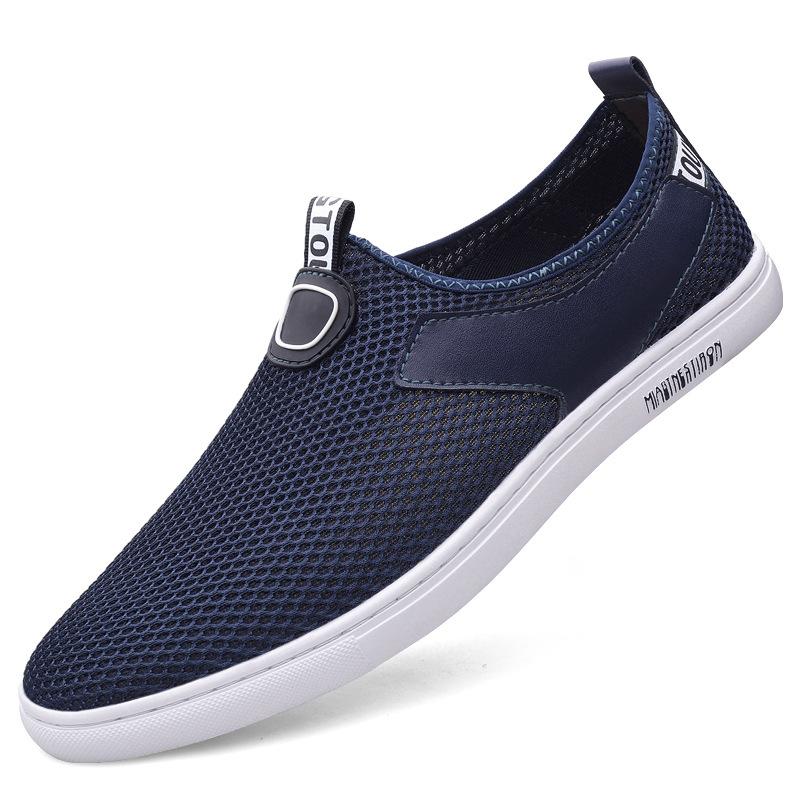 Sandals men's cloth mesh shoes soft sole breathable casual shoes one pedal lazy leather shoes hollow men's shoes