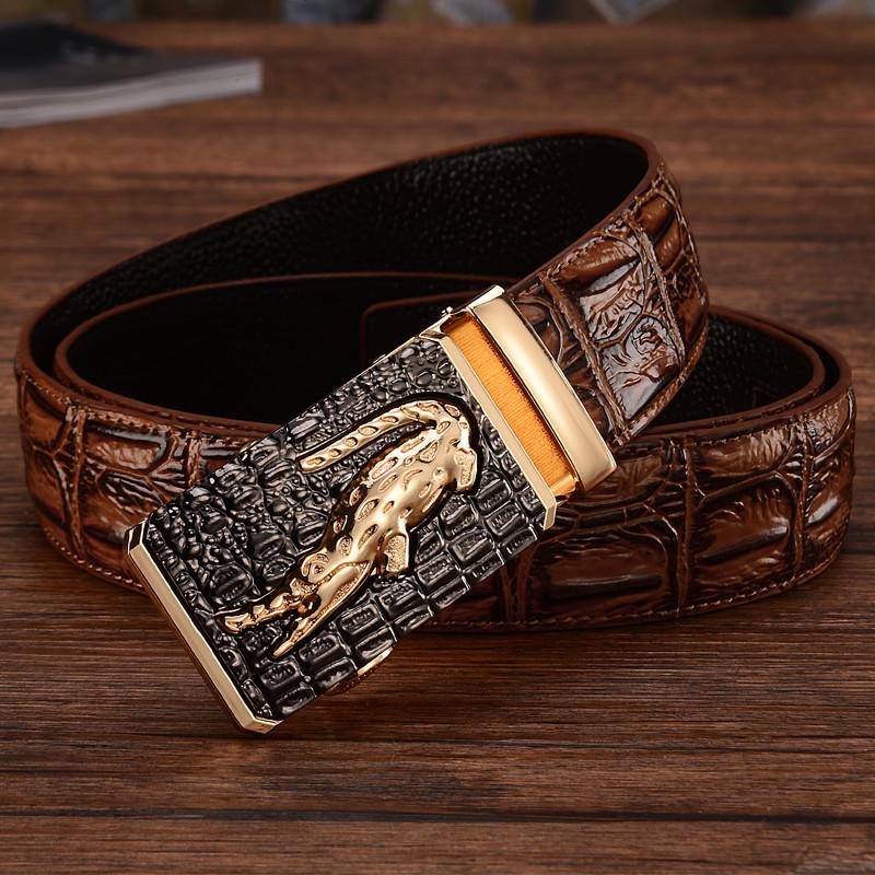 Men s Korean Style Crocodile Grain Automatic Buckle Business Belt 115 cm