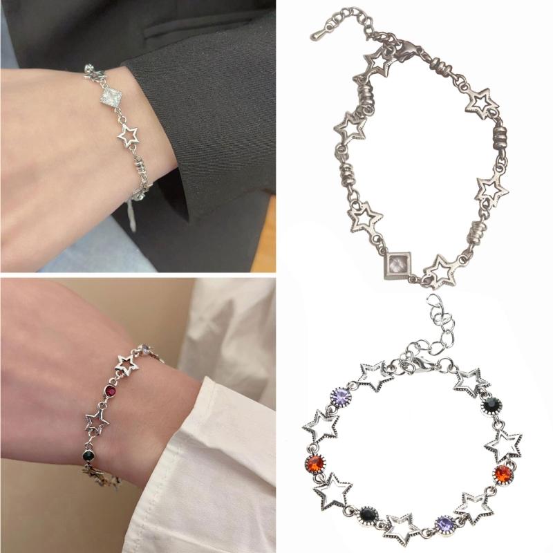 Silver Color Hollow Five-pointed Star Bracelet Zircon Bracelet Female Fashion Grunge Jewelry Adjustable Bracelet