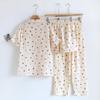 New Summer Pajamas Set 100% Cotton Crepe Love Short Sleeves + Shorts + Pants Three Piece Set Buckle Cute Ladies Pajamas