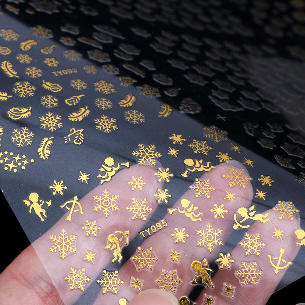 1Pc 3D Christmas Nail Stickers Gold Silver Colors Snowflakes Nail Decals Manicure Decor