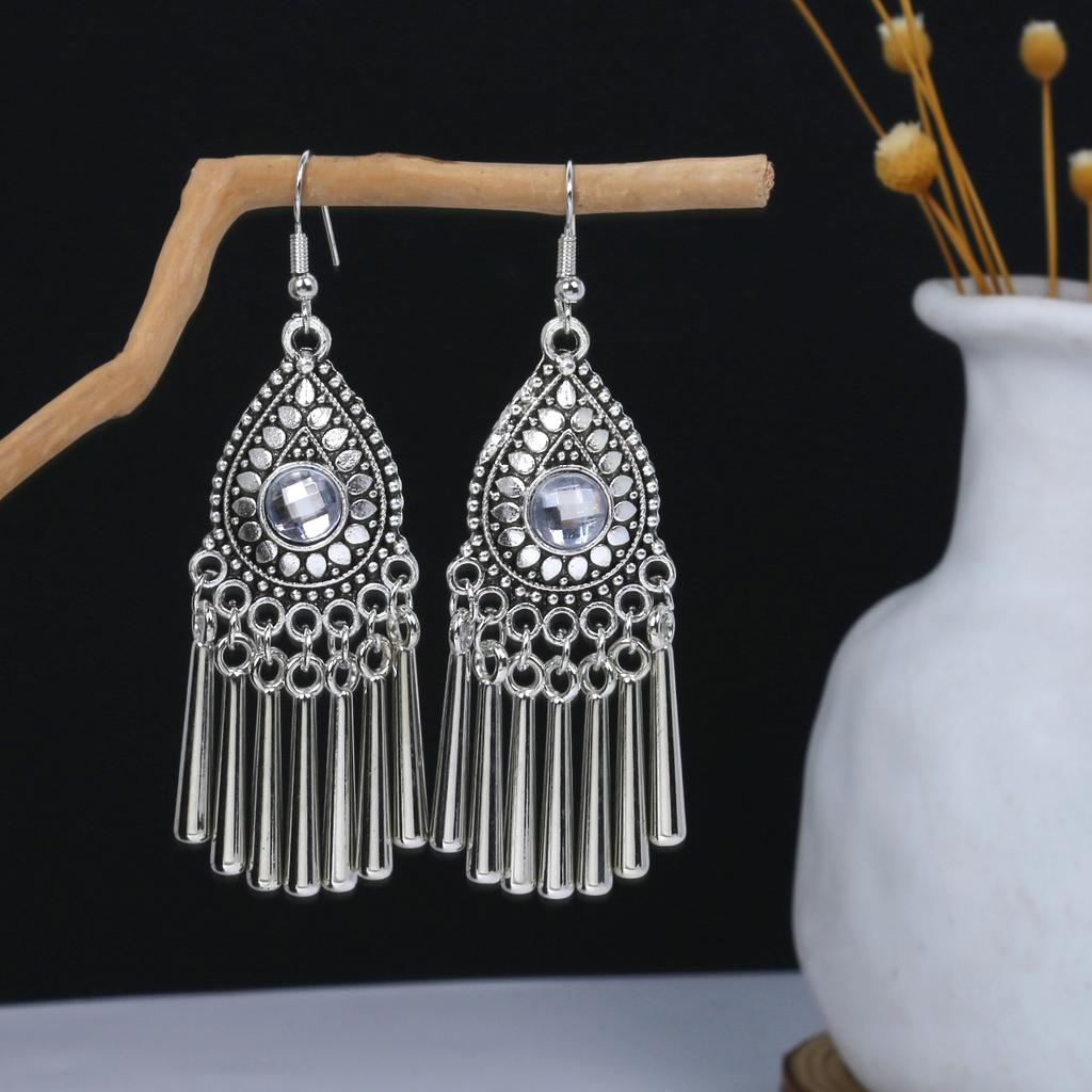 Turquoise Earrings, Vintage Owl Geometric Dream Catcher Feather Fringed Earrings Female