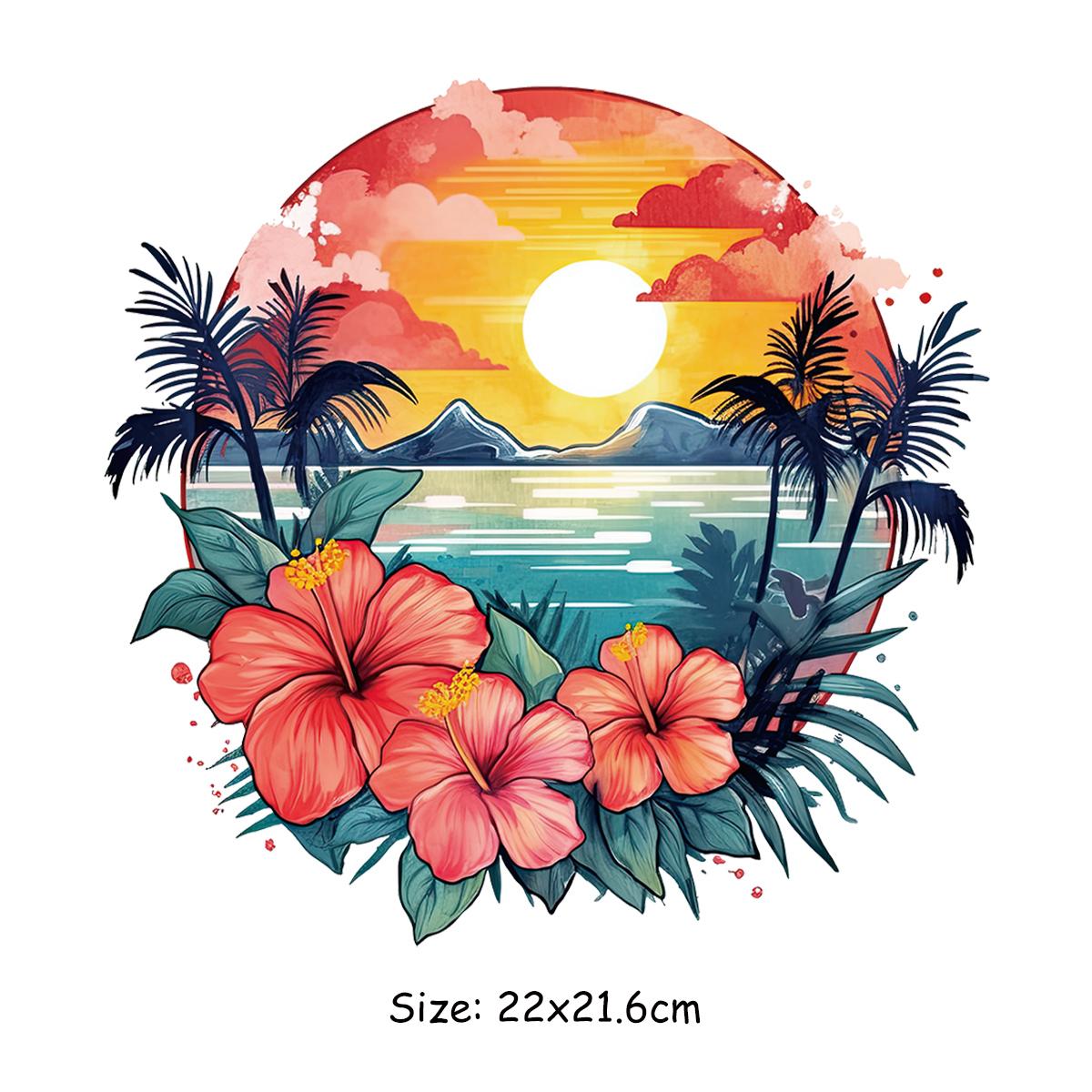 

Нашивки с цветами и закатом на одежду, летние наклейки для одежды, футболка, термопресс, аппликации, Parches Ropa Diy, термонашивки