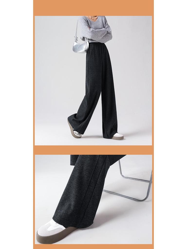 Women's Wool Wide-Leg Pants, Brown Herringbone, Slimming & Comfortable, Skin-Friendly, 2025 Autumn/Winter Collection