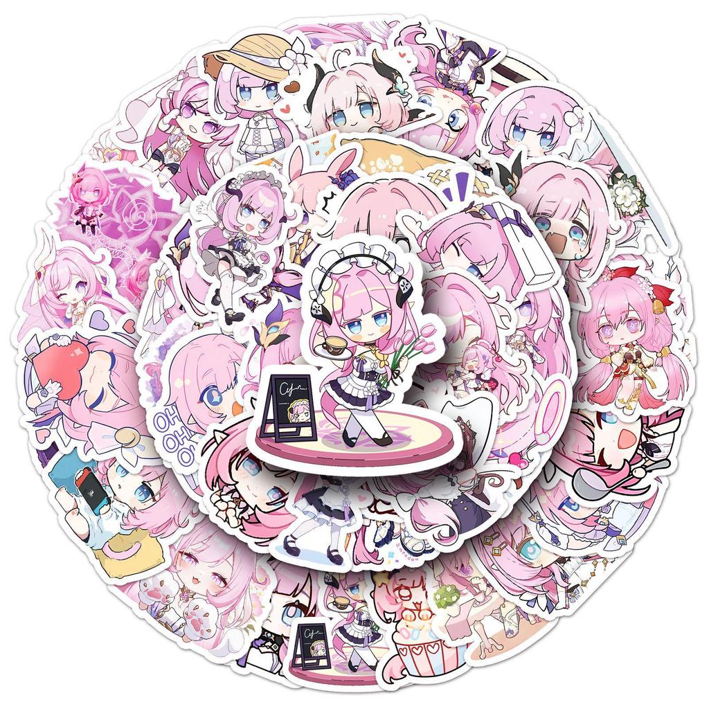 50 Cute Elysia Honkai Impact 3 Stickers: Game-Themed Mochi Decorations for Water Cups, Stationery, and Computers