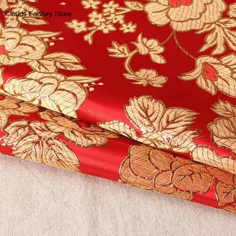Jacquard Brocade Fabric By Meters for Cheongsam Dress Clothes Bag Pillowcase Diy Sewing Smooth Soft Flower Needlework Cloth Red