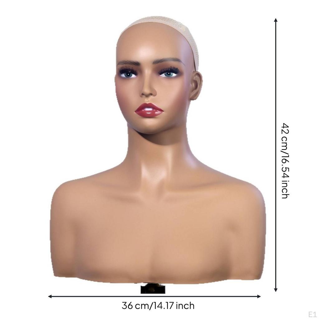 PVC Mannequin Bust Skin Toned Head with Shoulders Smooth Hairpiece for Photo Shoots