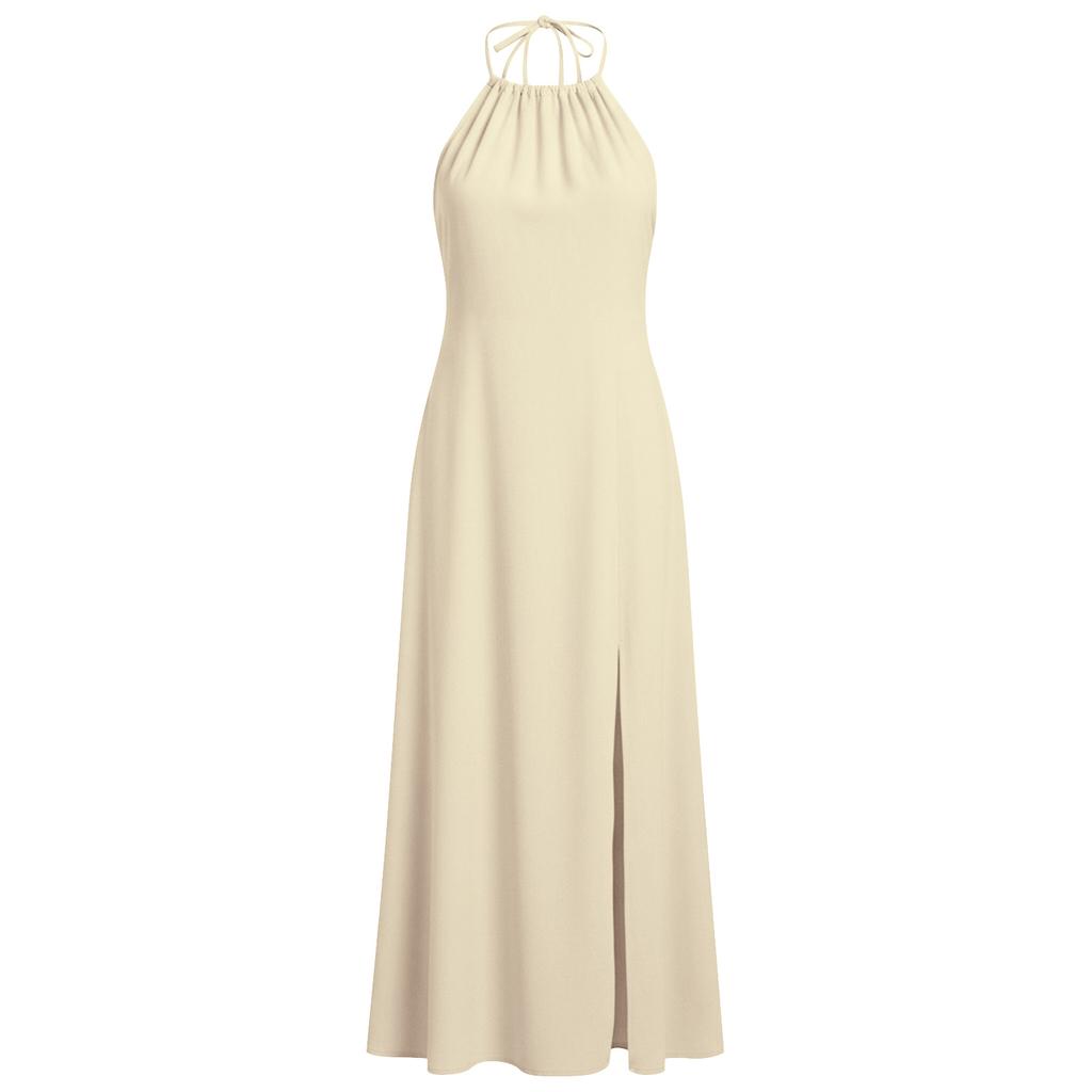 Sleeveless Halter Neck Maxi Dress with Backless Design and Side Slit Lightweight Beach Dress for Women Summer Casual Wear
