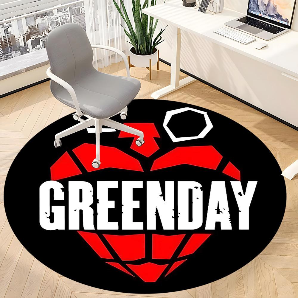 1 Stück Greenday Band Logo Büro Runder Teppich - Perfekt für Büro oder Arbeitszimmer Dekoration, Maschinenwaschbar, Rutschfeste Rückseite, Dekorativer Bodenläufer