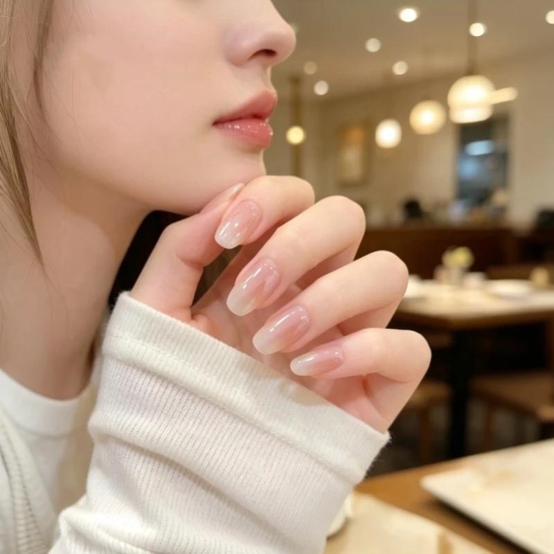 1Set Handmade Nude Cat Eye Nails Simple Long Short Style Spring Summer Removable Nail Tips 3 Sizes