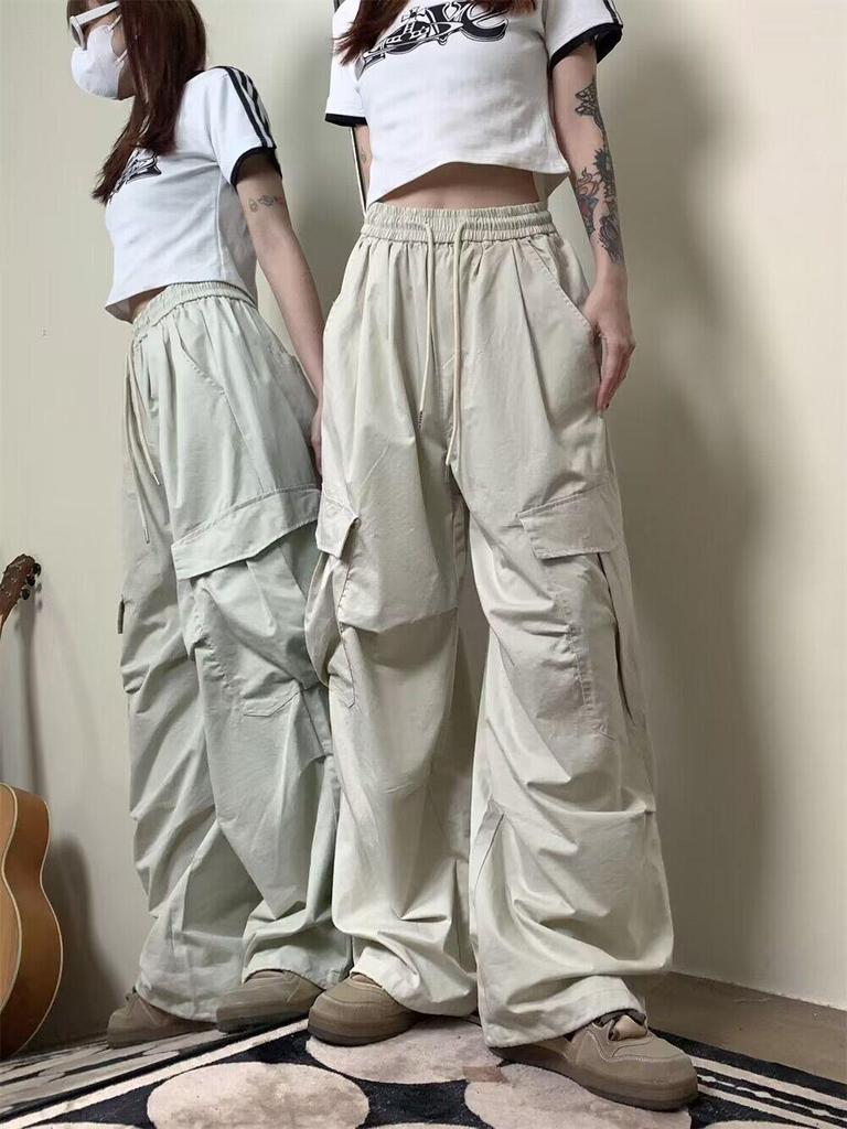 Korean Retro Style Loose Fit Wide Leg Work Pants