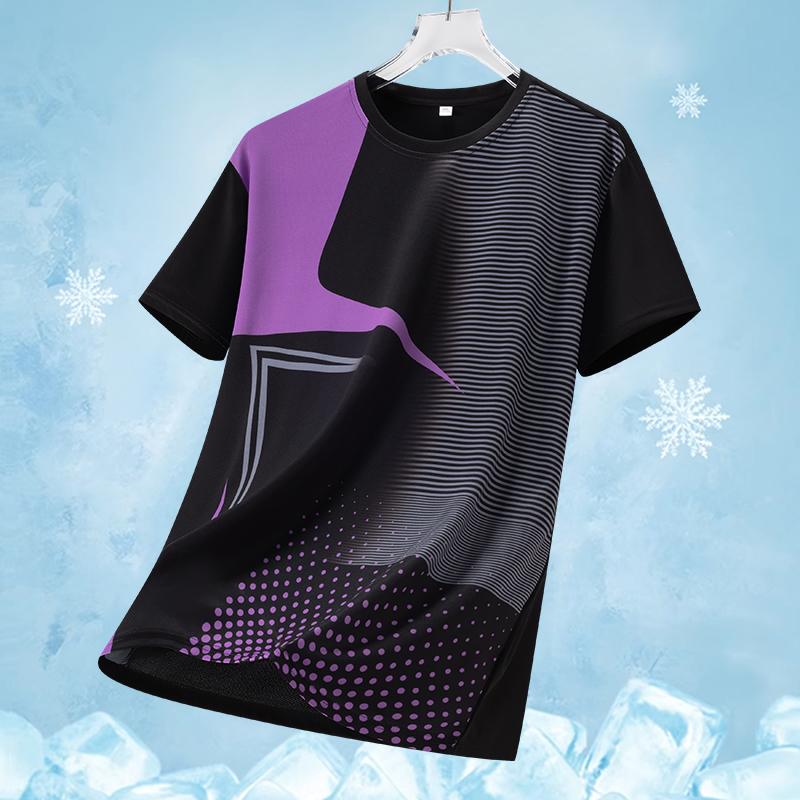 Round Neck Color-blocked Short-sleeved T-shirt Men's Casual Sports Running Breathable Half-sleeved T-shirt Top T-shirt