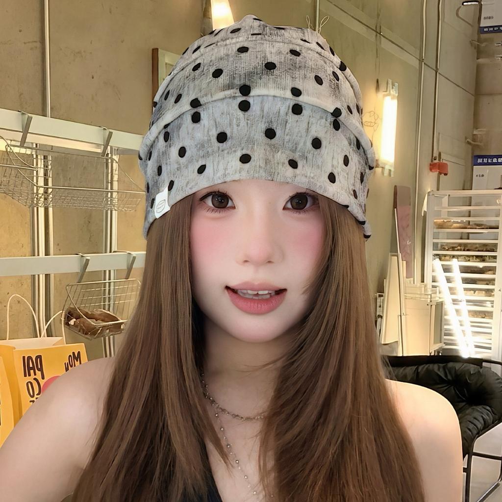 Retro Korean polka dot stacking hat summer hat women's new thin face small cold hat headgear