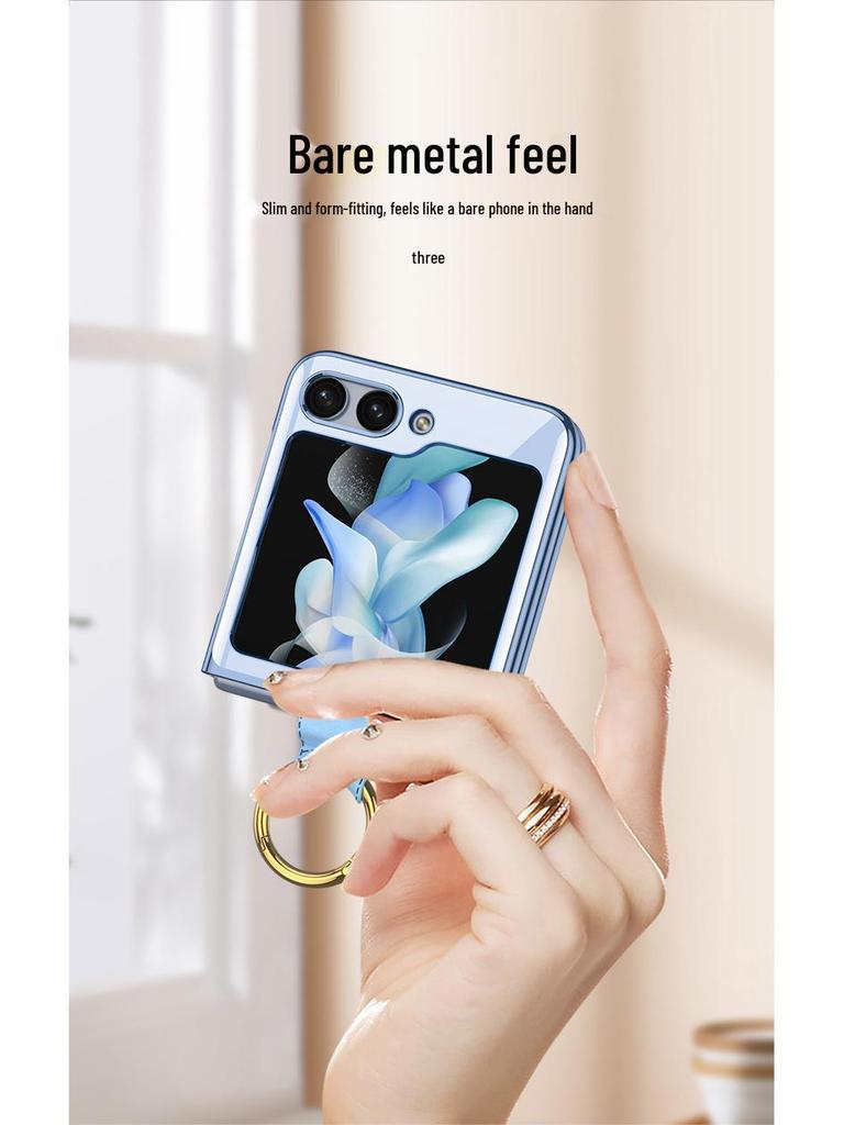Samsung Z Flip5 Case with Ring: Electroplated, Foldable, Anti-Fall Protection
