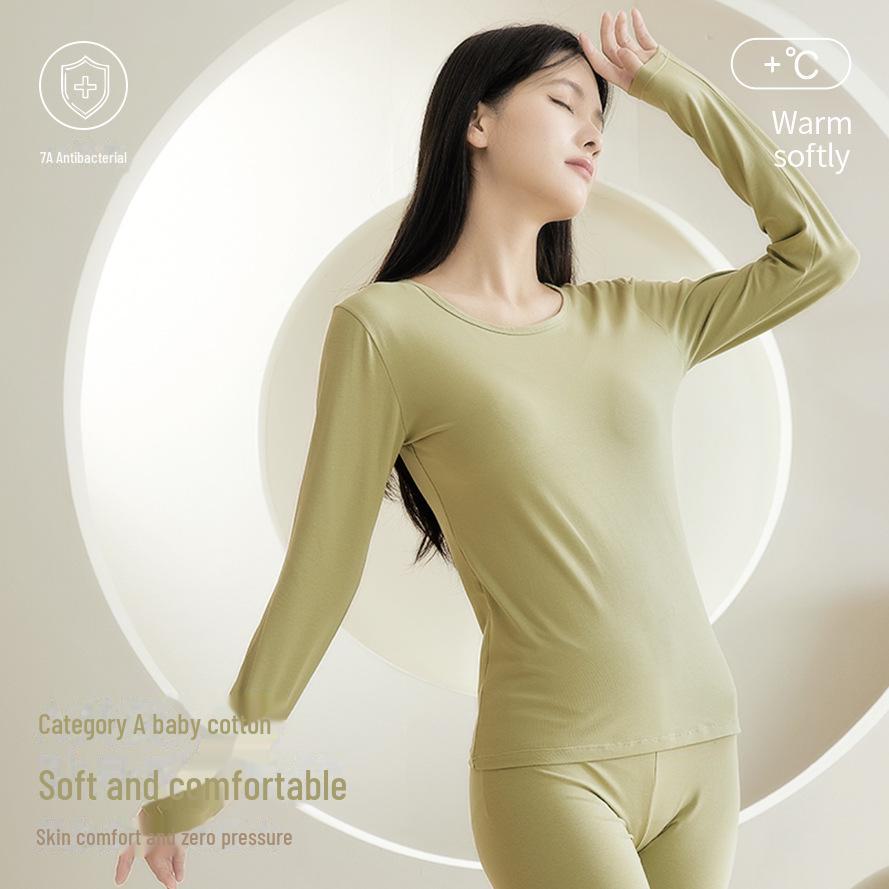 7A Grade Women's Antibacterial Pure Cotton Autumn Thermal Underwear Set