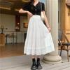 Korean Style White Pleated Ruffle Midi Skirt with Artistic Wood Ear Edge