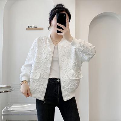 Short Coat Casual Short Coat Korean Style Jacket Round Neck Jacquard Sun Protection Clothing