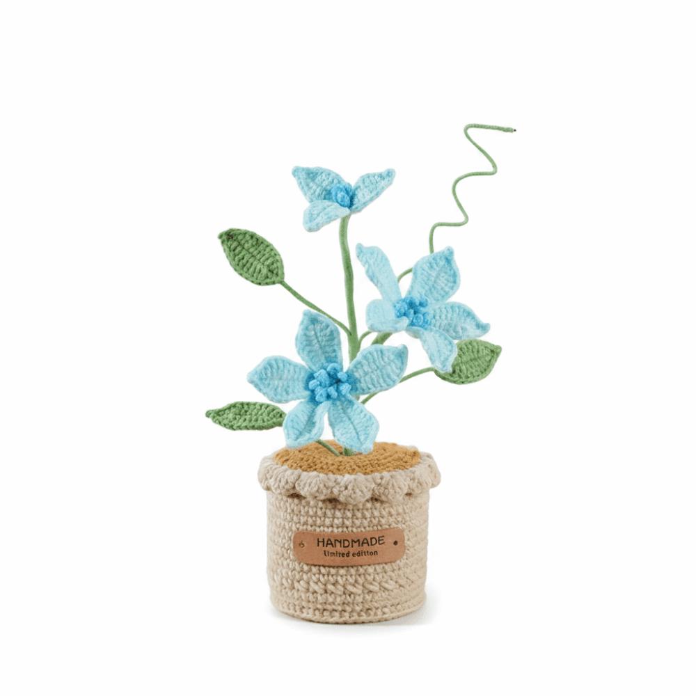 Handwoven Knitted Flower Potted Fake Flower Creative Crochet Flowers Desktop Decoration синий
