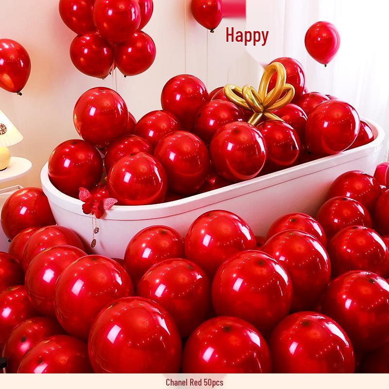 Red Double Layer Explosion-Proof Wedding Balloons Set for Engagement Room Decoration