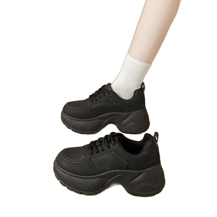 Leather dad shoes new autumn thick-soled muffin shoes light feet small sports casual shoes