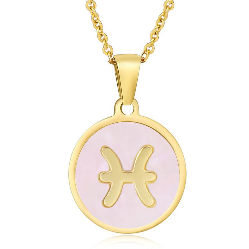 Elegant European & American Zodiac Pendant Necklace - Women's Gold Stainless Steel Constellation Charm