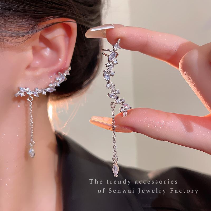 Zircon water drop fringed earrings women s retro super fairy long stud earrings popular earrings