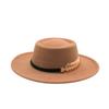 Female Autumn And Winter British Retro Top Hat Jazz Hat French Socialite Hepburn Style Belt Buckle Tweed Wide Brim Flat Top Hat