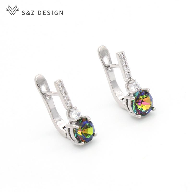Trendy Colorful Round Crystal Drop Earrings For Women Rose Gold Color Jewelry Stylish Eardrop Gift