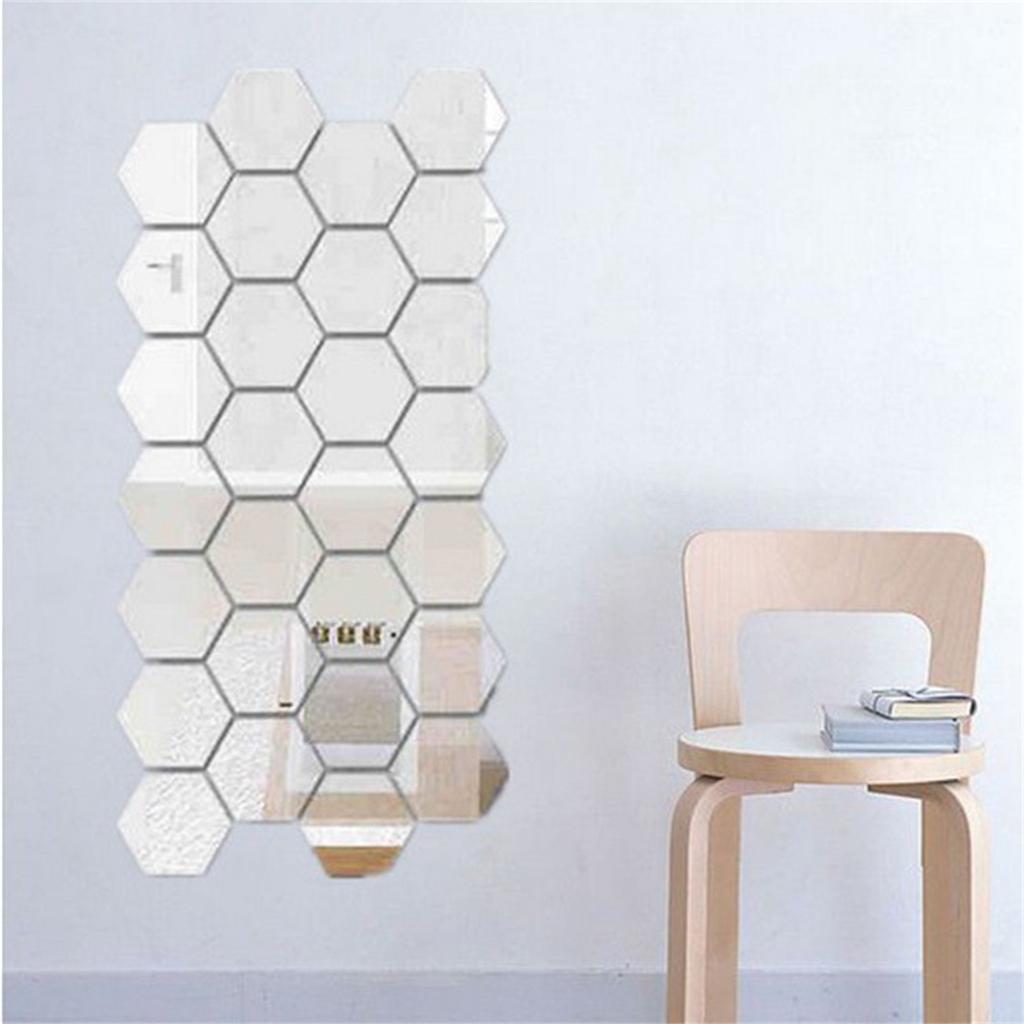 Mirror Wall Stickers, Hexagon Mirror Art DIY Home Decorative Wall Mural Acrylic Self-Adhesive Wall Sheet Tiles For Living Room Bedroom