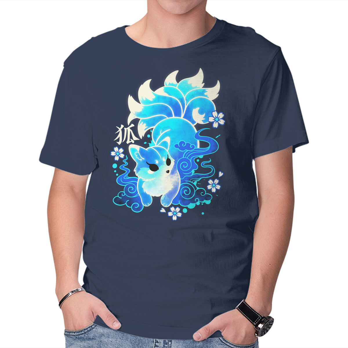 Unisex Crew Neck T-Shirt Ice Kawaii Kitsune Graphic Short Sleeve Casual Tee L